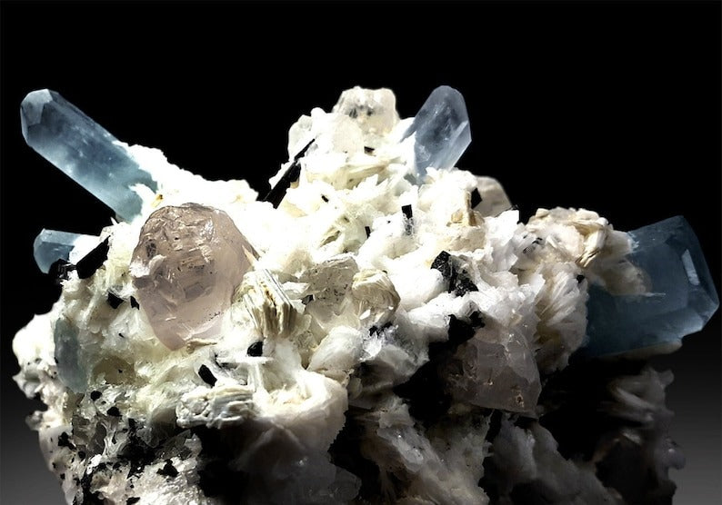 Aquamarine Topaz Schorl Albite Combo Specimen, Blue Aquamarine, Aquamarine Specimen, Natural Aquamarine, Aquamarine For Sale 235 g