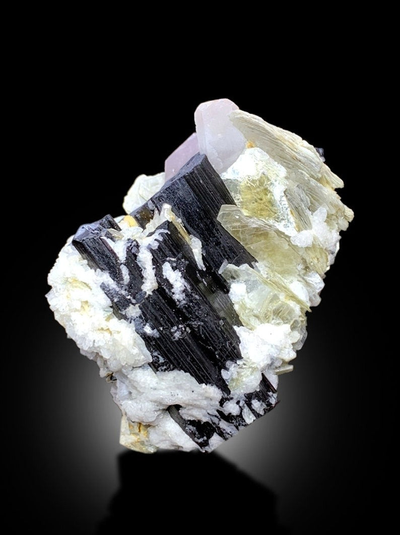 Pink Morganite with Tourmaline, Muscovite Mica, Schorl Crystal, Morganite Specimen, Tourmaline crstal, Mineral Specimen, 209 g