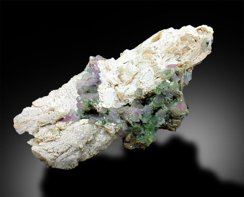Watermelon Tourmaline Crystals on Feldspar, Natural Tourmaline, Tourmaline Stone, Tourmaline from Paprock Afghanistan - 451 Gram