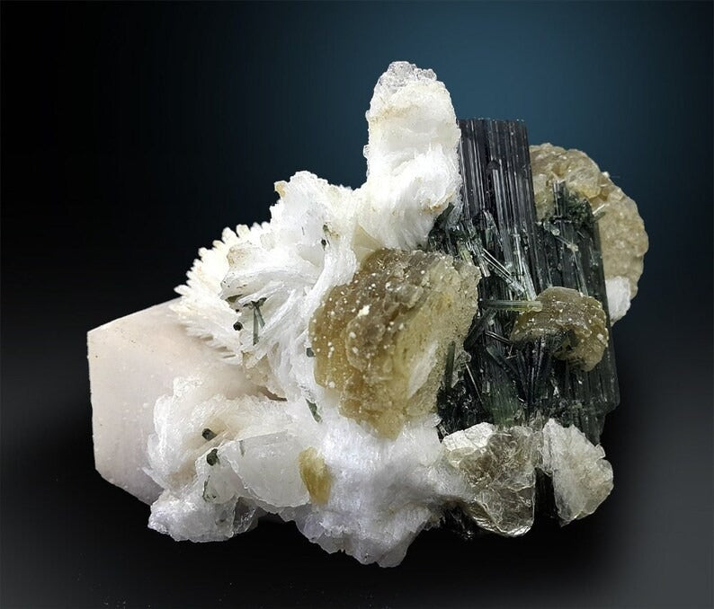 Blue Cap Tourmaline with Phlogopite Mica Albite and Feldspar, Tourmaline Specimen, Mineral Specimen, Tourmaline Crystals, 211 g