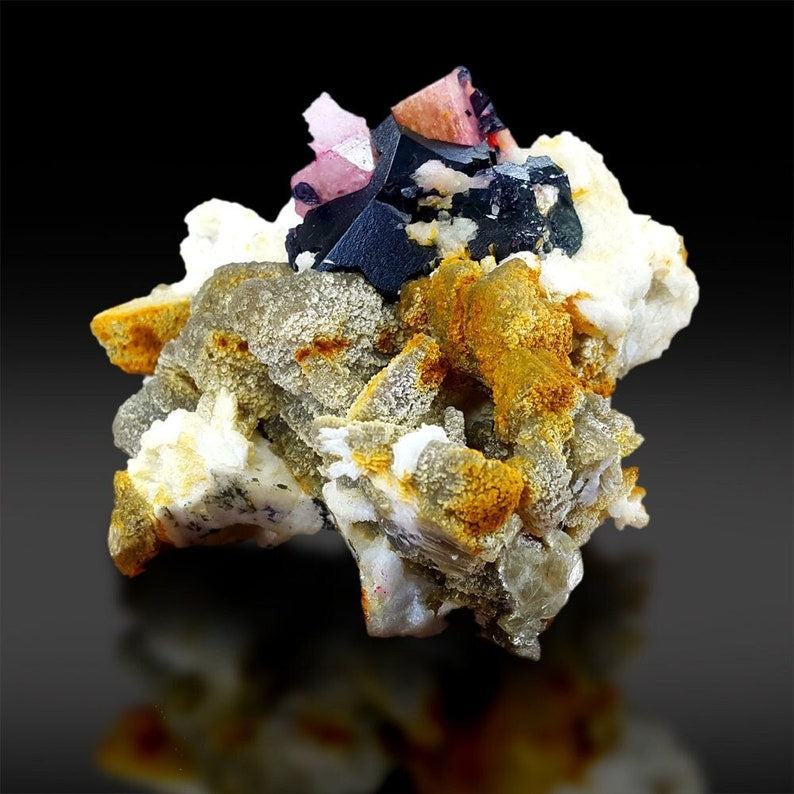 Pink Apatite Crystals with Tantalite , Schorl and Albite Mineral Specimen from Skardu Pakistan, 349 g, 92*82 mm