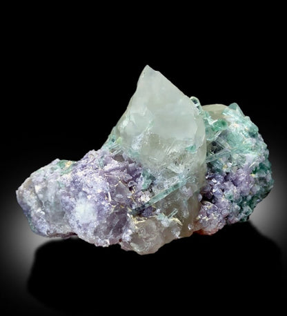 Green Tourmalines With Pink Lepidolite and Quartz Mineral Specimen From Afghanistan - 524 gram