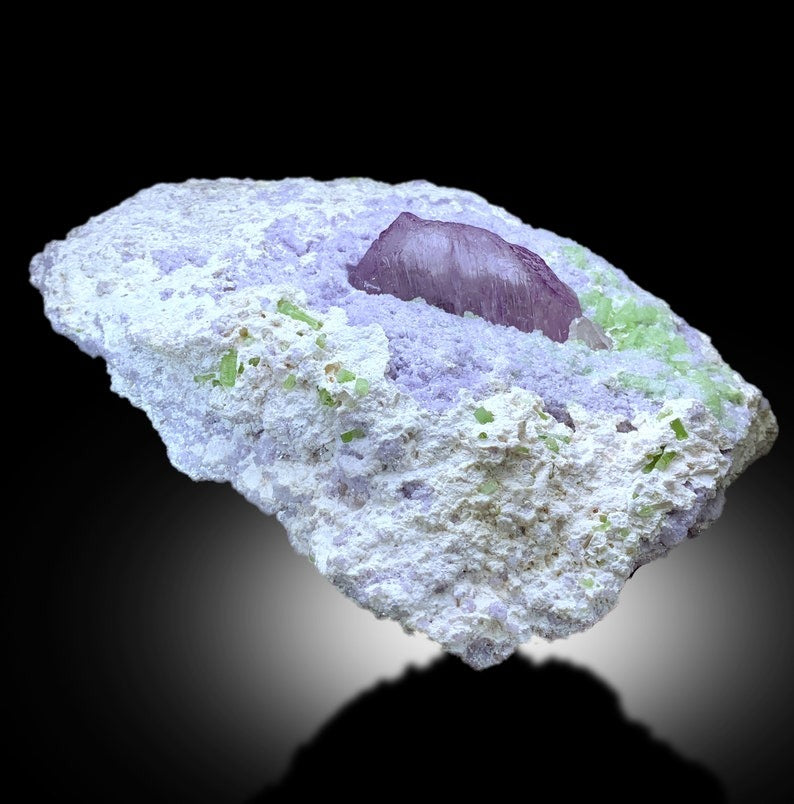 Natural Terminated Pink Kunzite With Green Tourmalines Lepidolite and Albite Mineral Specimen From Afghanistan - 2173 gram