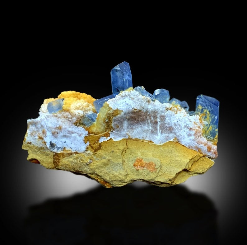 Terminated Blue Celestine Crystals With Calcite Mineral Specimen From Baghdis, Afghanistan - 89 gram