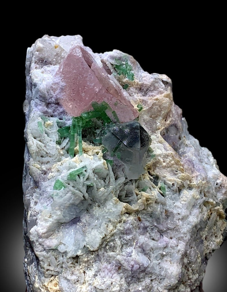 Pink Morganite With Green Tourmalines, Quartz and Albite Mineral Specimen From Afghanistan - 965 gram