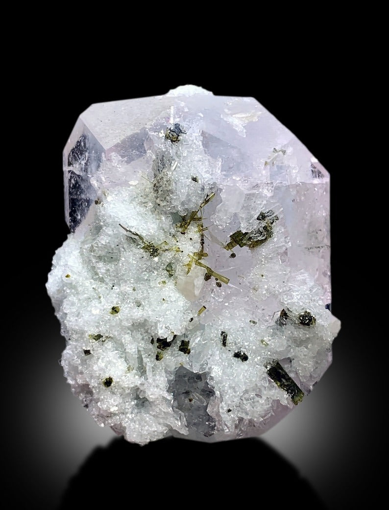 AquaMorganite, Morganite Var Aquamarine, AquaMorganite With Green Tourmalines and Albite From Afghanistan - 90 gram
