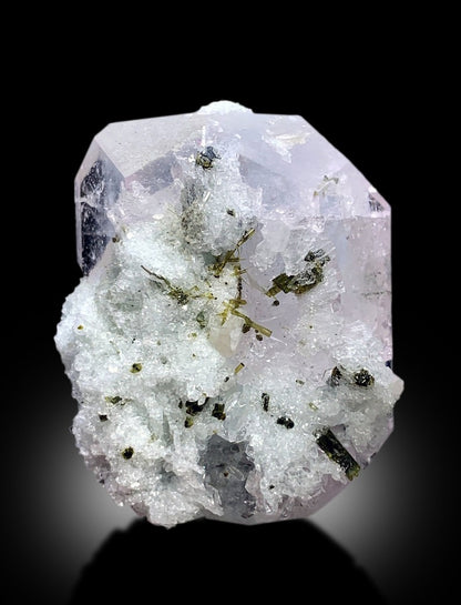 AquaMorganite, Morganite Var Aquamarine, AquaMorganite With Green Tourmalines and Albite From Afghanistan - 90 gram