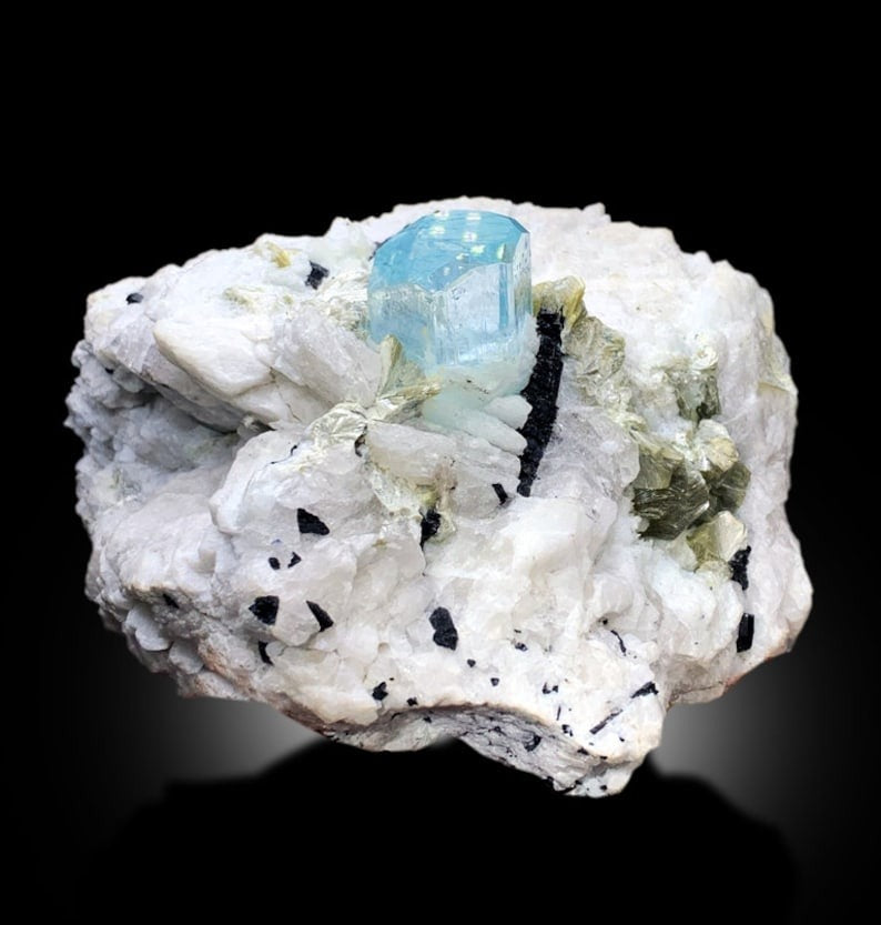 Natural Aquamarine Crystal With Mica Schorl and Feldspar Mineral Specimen From Skardu Pakistan - 1413 gram