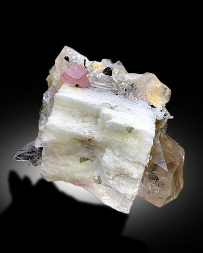 Natural Pink Color Apatite with Smoky Quartz, Black Tourmalines and Feldspar, Mineral Specimen, Raw Mineral, Apatite Specimen - 762 gram