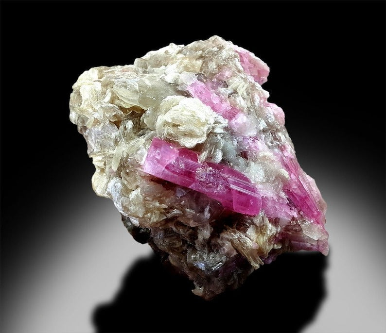 Pink Tourmaline Crystals with Albite and Feldspar, Tourmaline Specimen, Tourmaline Cluster from Paprok Afghanistan - 1340 g, 133*106 mm