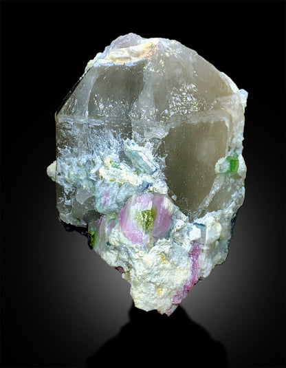 Bicolor Tourmaline Crystals on Quartz, Tourmaline Specimen, Paprok Tourmaline, Tourmaline for sale, Tourmaline with Quartz Crystal, 715 gram
