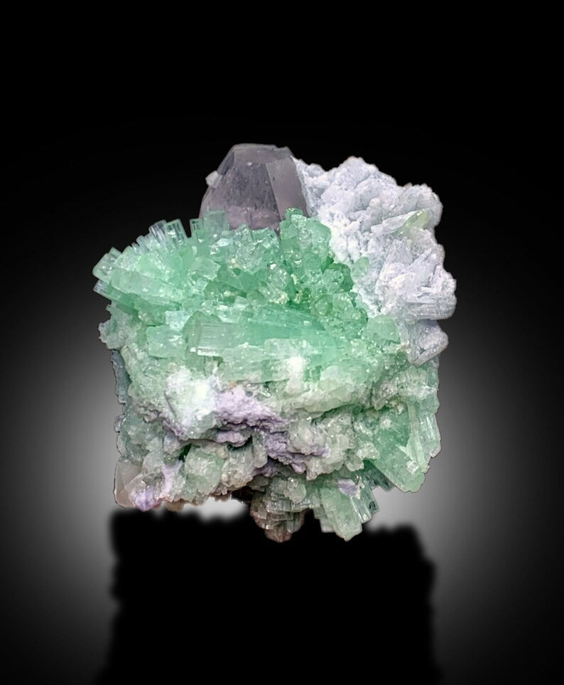 Green Tourmaline Crystals Cluster With Morganite and Cleavelandite Albite Mineral Specimen From Afghanistan - 148 gram