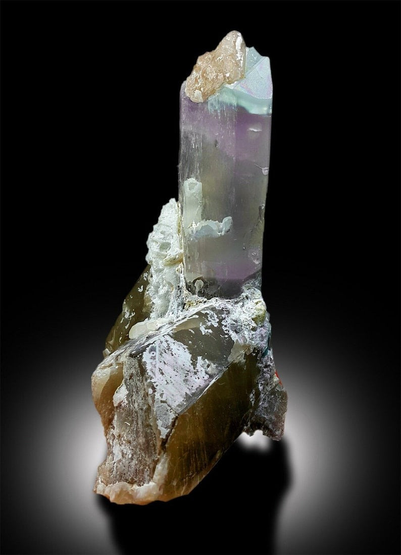 Bicolor Kunzite with Blue Tourmalines and Quartz, Natural Quartz, Kunzite Rough, Kunzite Stone, Fine Mineral, Kunzite For Sale 722 Gram