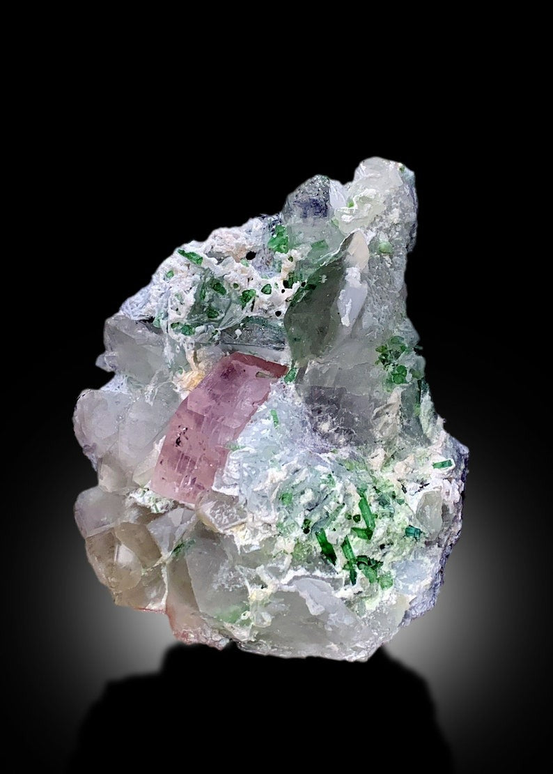 Pink Morganite With Green Tourmalines, Quartz and Albite Mineral Specimen From Afghanistan - 514 gram