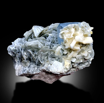 Blue Aquamarine Crystals With Calcite and Muscovite Mica Mineral Specimen From Nagar Pakistan - 827 gram