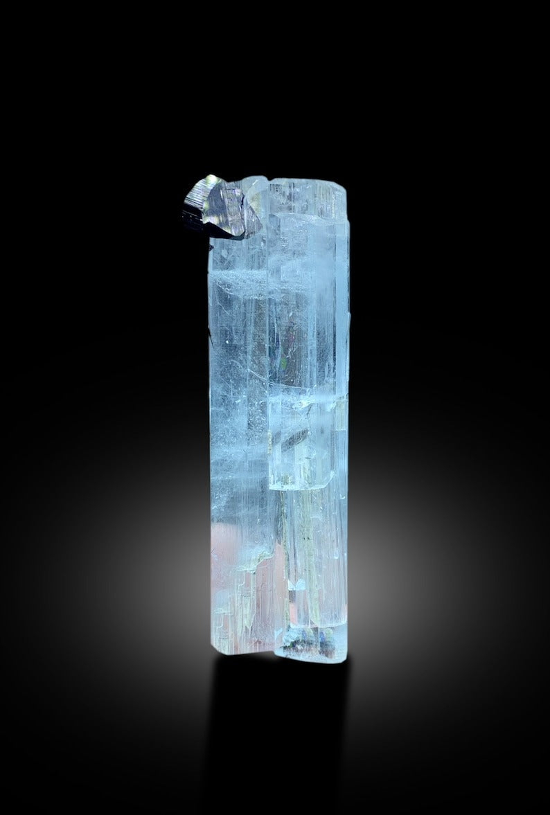 Natural Blue Color Aquamarine with Black Tourmaline Crystals, DT Aquamarine Crystal, Aquamarine from Shigar valley Skardu Pakistan - 55 gram