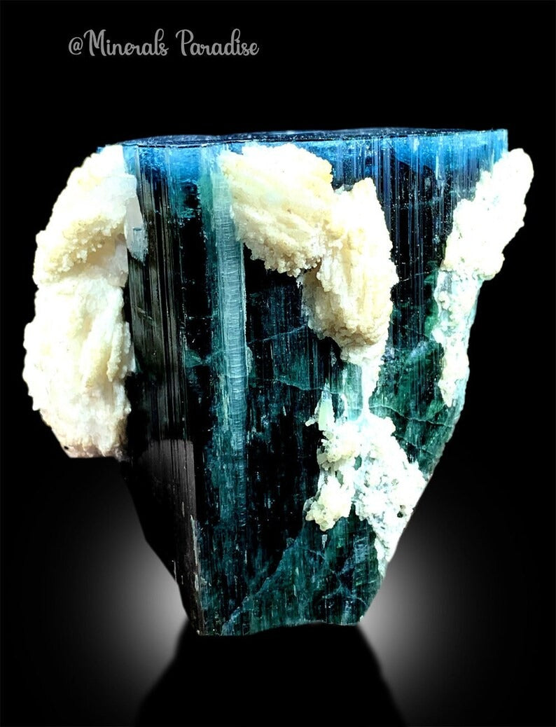 Blue Cap Tourmaline with Albite, Tourmaline Crystal, Tourmaline Mineral Specimen from Paprok, Tourmaline for sale, Tourmaline stone, 489 g