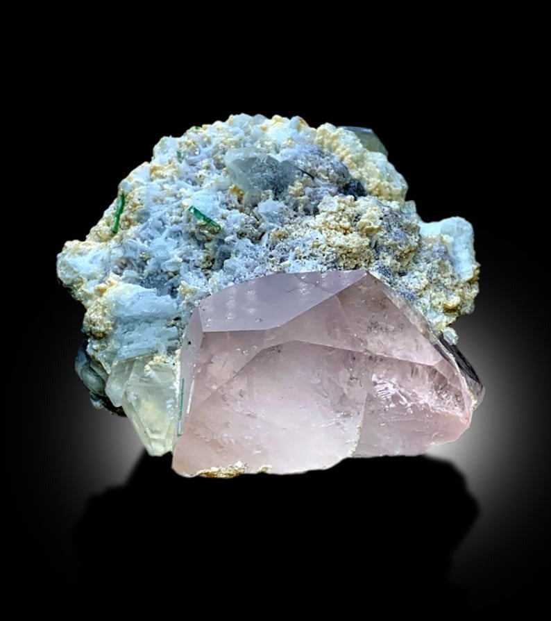 Morganite Specimen with Tourmalines, Pink Lepidolite and Quartz, Morganite Crystal, Tourmaline crystals, Pink Morganite, 170 gram