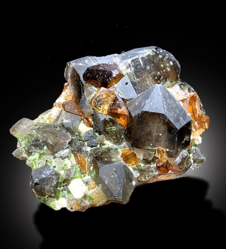 Topaz Crystals with Tourmalines, Smoky Quartz, Topaz Specimen, Tourmaline Cluster, Crystal Cluster, Mineral Specimen, Raw Topaz, 1883 g