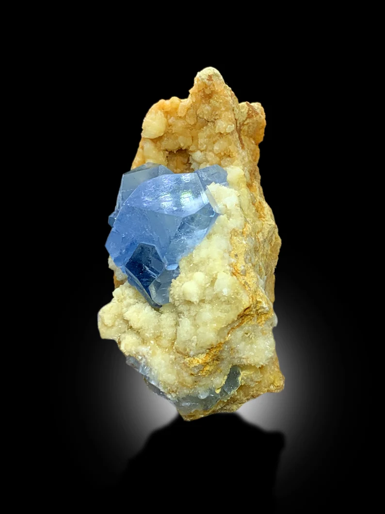 Natural Blue Color Celestine Crystals with Yellow Calcite Mineral Specimen From Baghdis, Afghanistan - 43 gram
