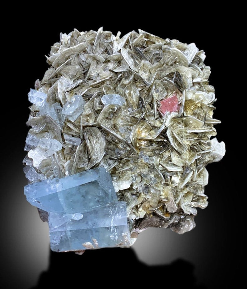 Natural Blue Aquamarine Crystals with Pink Apatite, Muscovite Mica, Aquamarine Specimen, Aquamarine from Gilgit Baltistan Pakistan - 1317 g