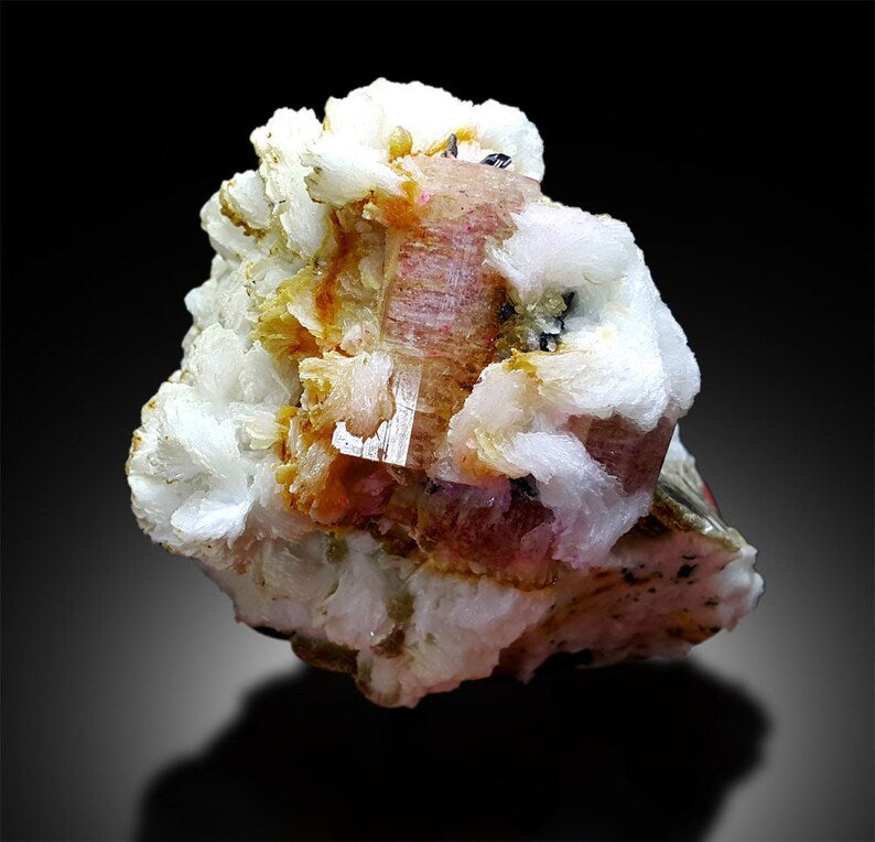 Pink Apatite with Tantalite , Minerals Specimen, Fine Minerals, Albite Mineral Specimen from Skardu Pakistan - 580 Gram