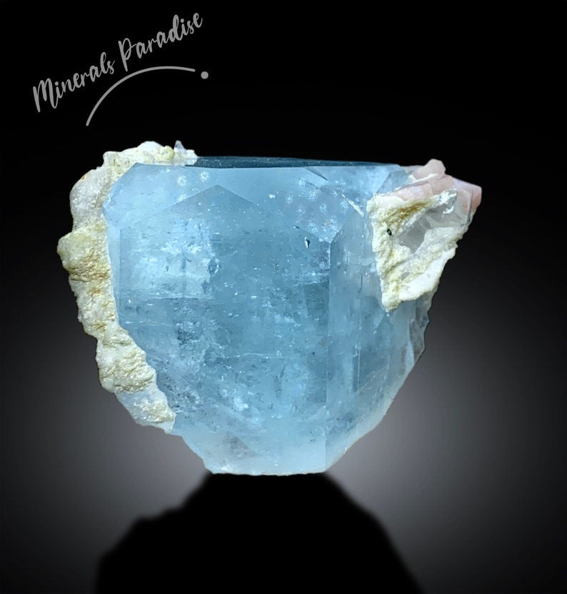 Aquamarine Crystal with Pink Apatite, Aquamarine Specimen, Apatite Crystals, Combo Mineral Specimen, 210 gram