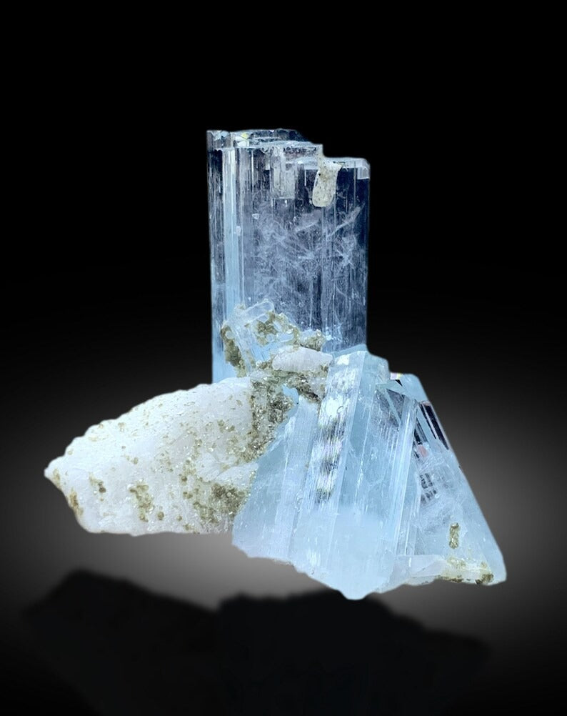 Transparent Sky Blue Color Aquamarine Crystals with Feldspar, Crystal Specimen, Aquamarine Gemstone, Aquamarine Specimen - 43 gram