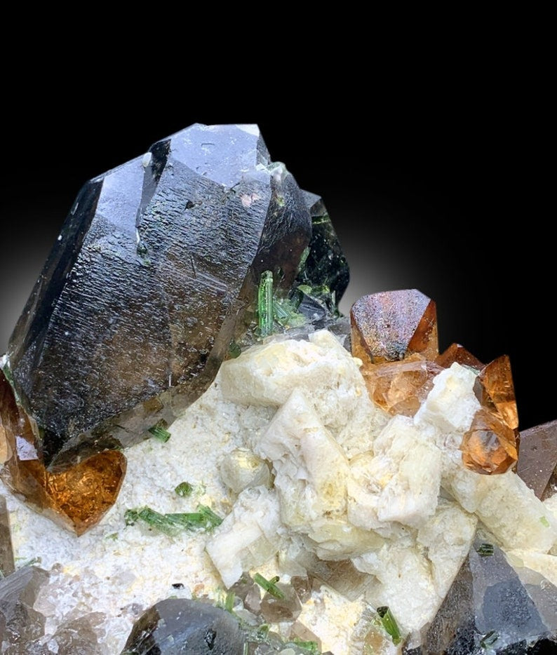 Topaz Crystals with Tourmalines, Herderite Crystals, Smoky Quartz Crystals, Crystal Cluster, Topaz Specimen, Tourmaline Cluster, 2471 g