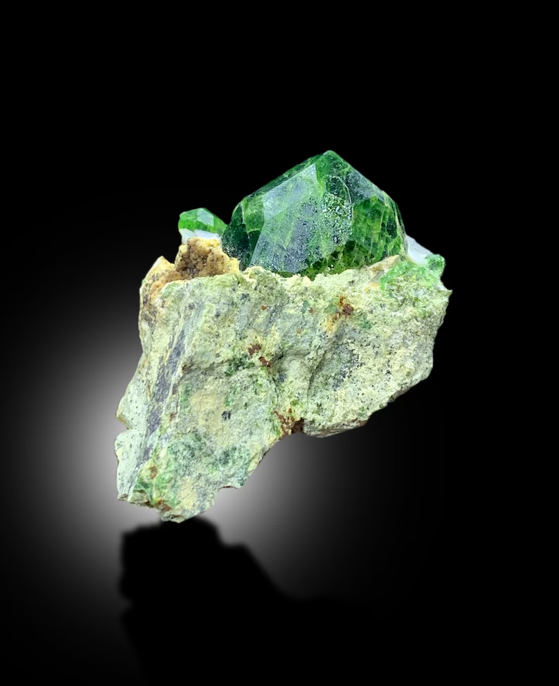 Lush Green Demantoid Garnet, Garnet Crystals, Garnet on Matrix, Garnet Stone, Raw Garnet, Demantoid Garnet Specimen - 70 gram