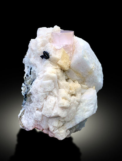 Natural Pink Color Morganite Crystal with Rare Tantalite and Feldspar, Morganite Specimen, Morganite from Skardu Pakistan - 452 gram