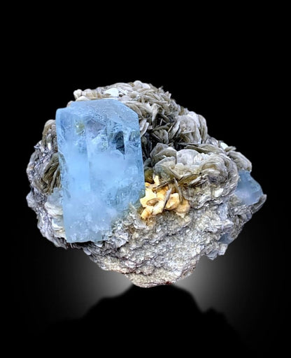 Blue Aquamarines With Muscovite Mica Mineral Specimen From Nagar Pakistan - 640 gram