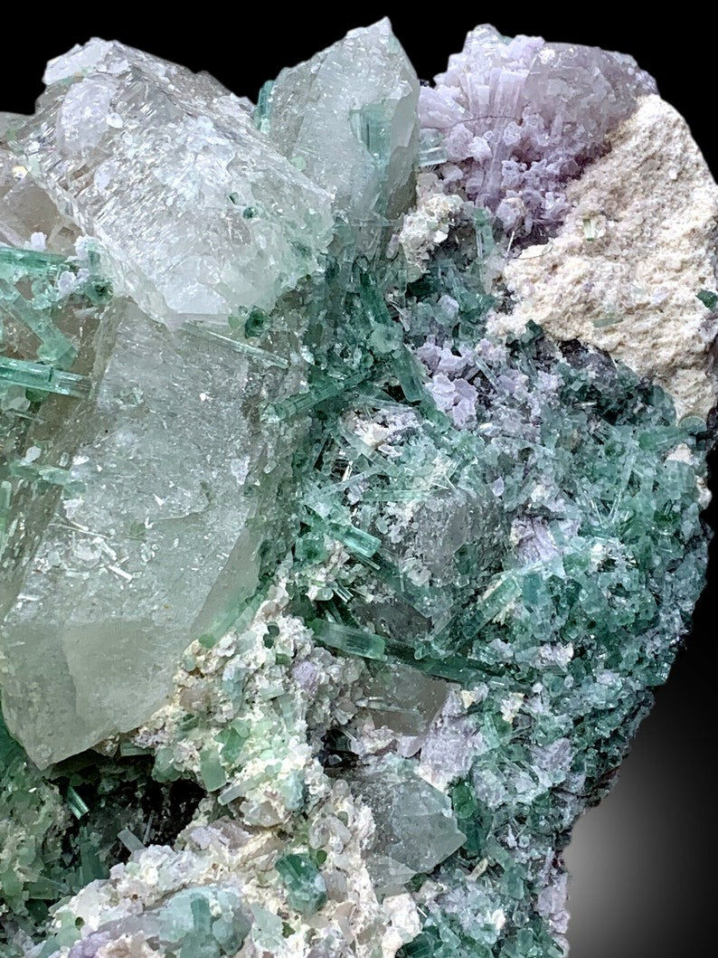 Green Tourmaline Crystals Cluster With Quartz and Lepidolite Mineral Specimen From Afghanistan - 3910 gram