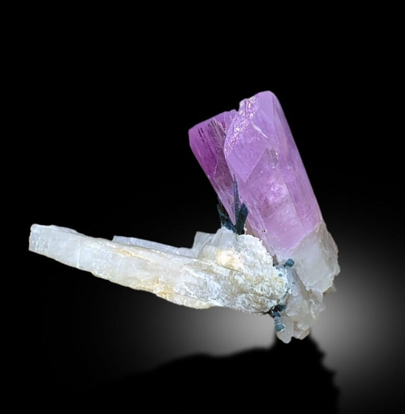 Kunzite Specimen, Terminated and Damage Free Natural Pink Kunzite With Blue Tourmalines on Matrix From Afghanistan - 176 gram