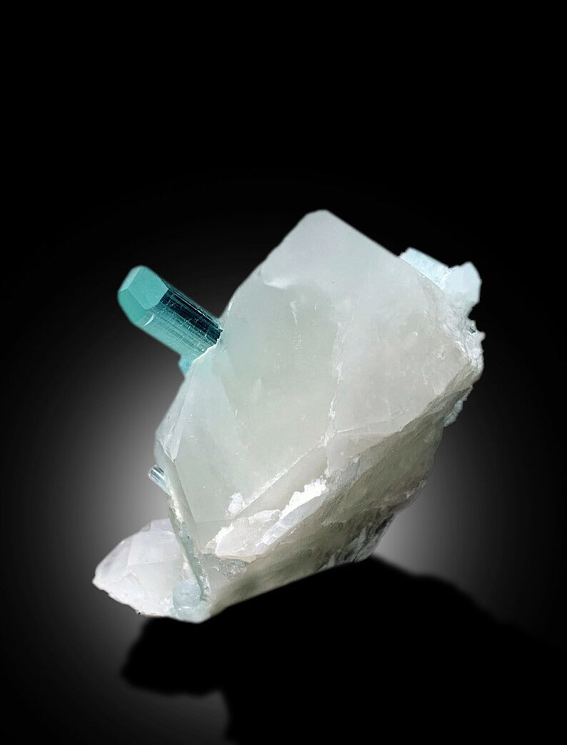 Seafoam Color Tourmalines on Quartz Mineral Specimen from Afghanistan - 130 gram