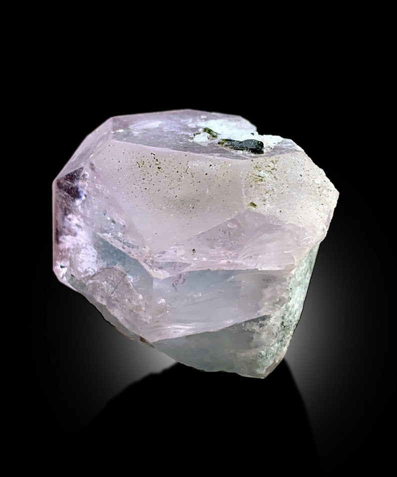 AquaMorganite Crystal, Green Tourmalines, Morganite var Aquamarine Crystal, Pink Morganite Specimen, bicolor Beryl, Mineral Specimen, 122g