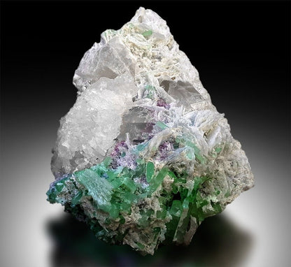 Tourmaline Crystals with Pollucite Lepidolite and Albite, Pollucite Crystal, Green Tourmaline Crystals, Combo Mineral, Rare Specimen 1089g