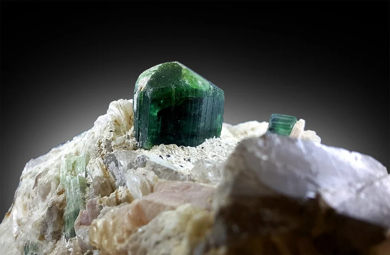 Tourmaline with Triphane Kunzite, Apatite and Quartz Combo Specimen, Green Tourmaline Crystals, Yellow Triphane, Apatite Crystal, 1734 Gram