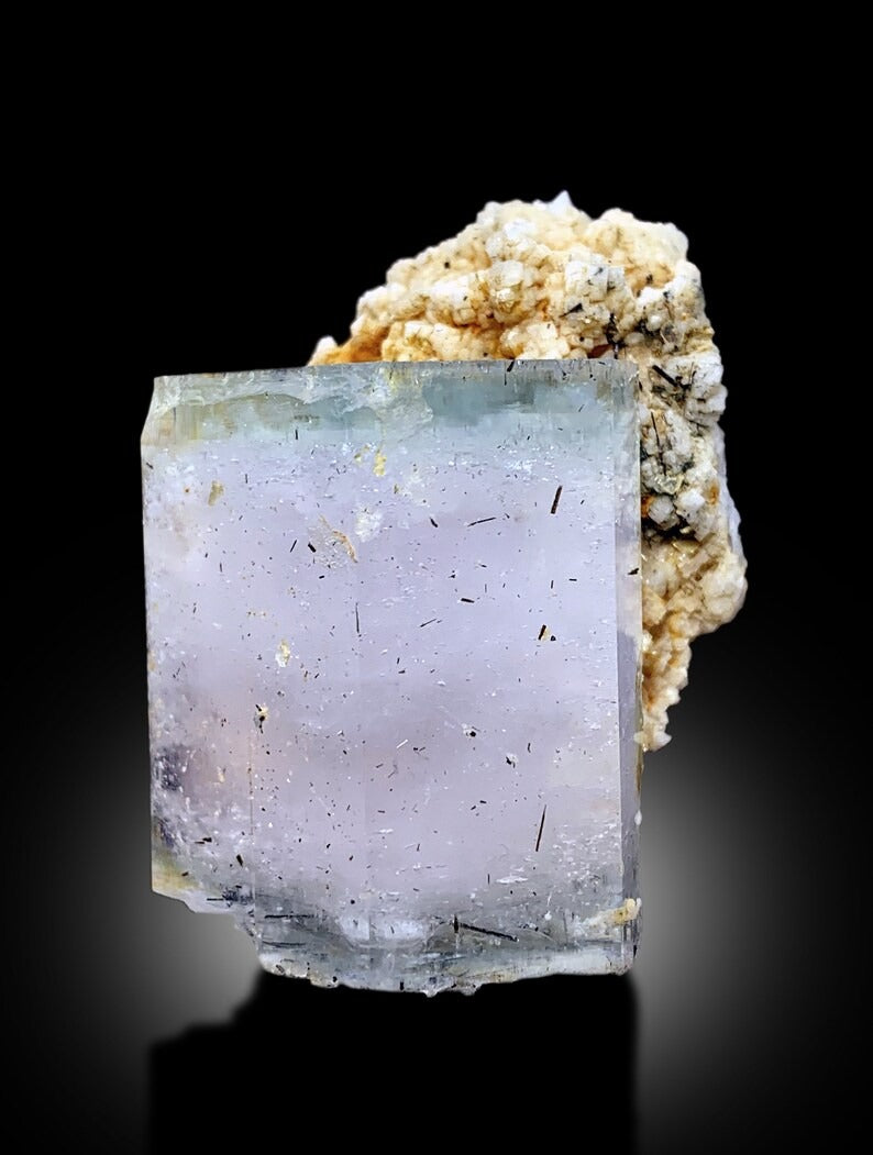 AquaMorganite, Morganite Var Aquamarine, AquaMorganite With Schorl and Feldspar From Skardu Pakistan - 85 gram