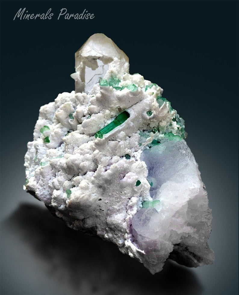 Pollucite with Green Tourmaline Crystals and Quartz Specimen from Afghanistan - 669 Gram