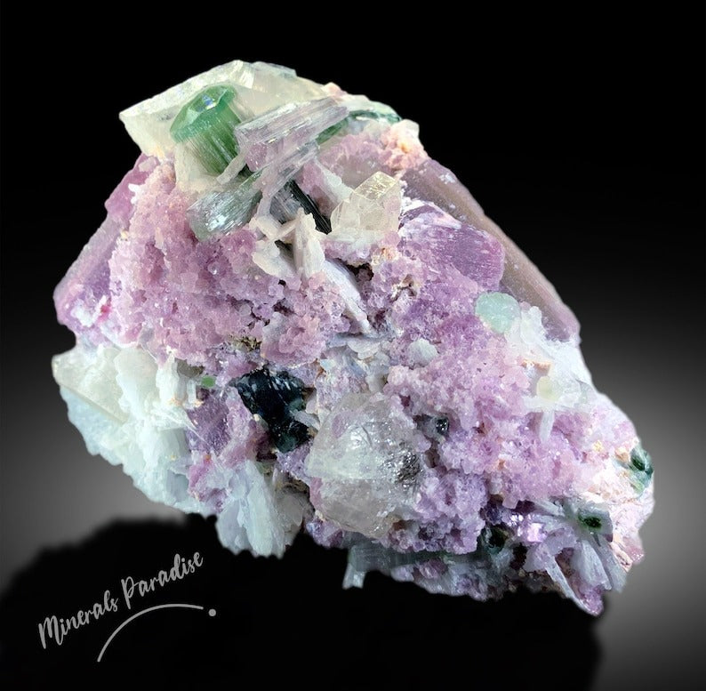 Tourmaline Crystals with Pink Lepidolite and Quartz and Albite Mineral Specimen from Afghanistan - 636 g