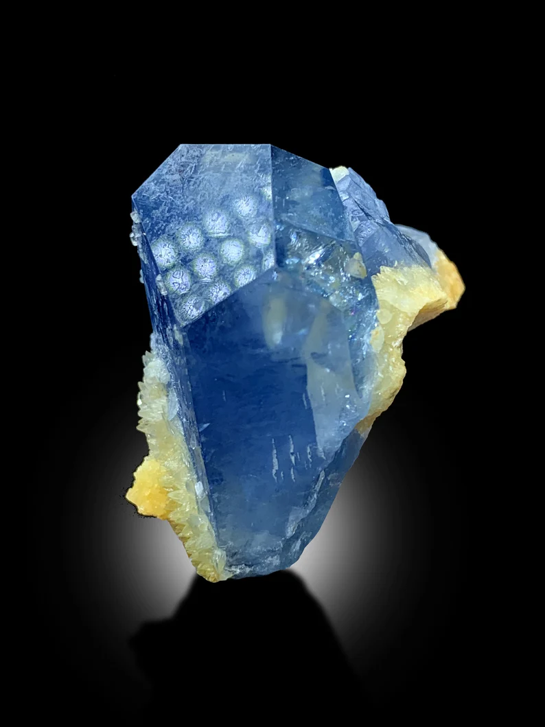 Natural Terminated Blue Celestine Crystal With Calcite, CelestineSpecimen, Celestine from Baghdis, Afghanistan - 30 gram