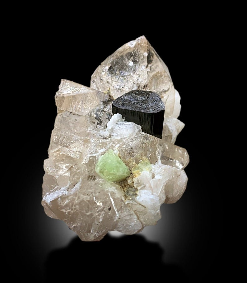 Green Herderite With Schorl and Quartz Specimen From Skardu Pakistan - 79 gram