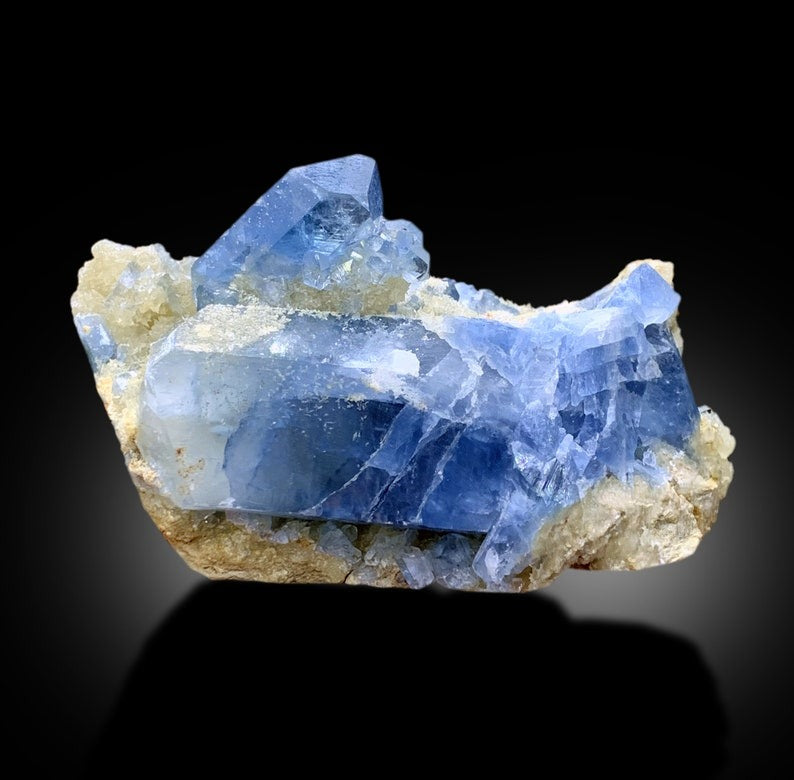 Natural Blue Color Celetine Crystals Cluster, Celestine with Yellow Calcite, Celestine Specimen, Celestine from Baghdis, Afghanistan, 396 g