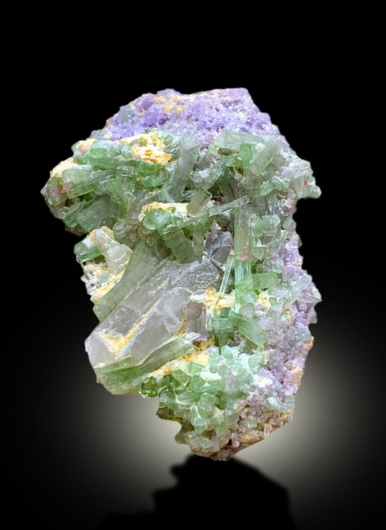 Natural Bicolor Tourmaline Cluster with Quartz and Lepidolite, Tourmaline Specimen, Raw Mineral, Tourmaline from Afghanistan - 823 gram