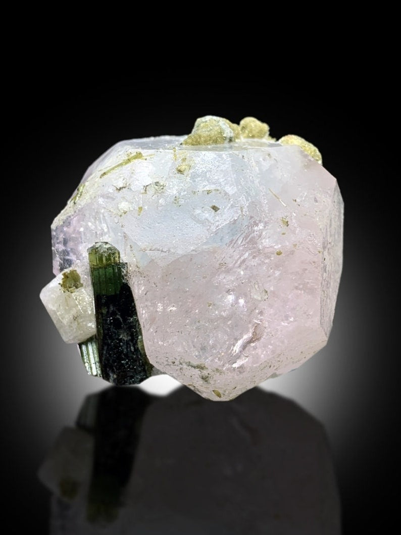 Pink Morganite with Green Tourmalines, Morganite Specimen, Morganite Crystal, Tourmaline Crystal, Mineral Specimen, Raw Gemstone, 87 gram