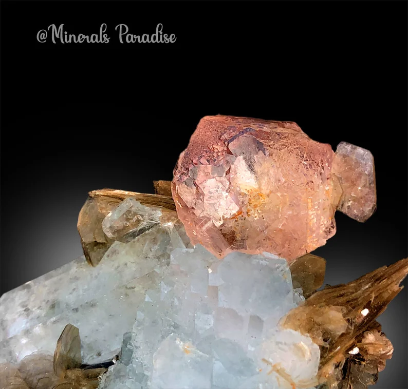 Pink Fluorite on Aquamarine Crystals, Fluorite Crystal, Aquamarine Specimen, Aquamarine for sale, Fluorite Specimen, Mineral Specimen, 288 g