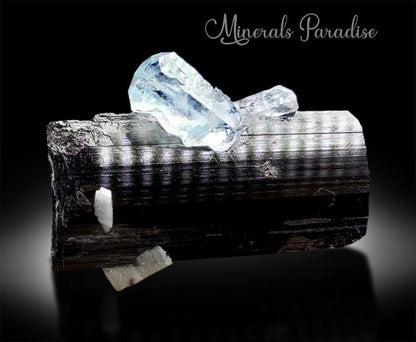 Aquamarine Crystal on Tourmaline, Natural Aquamarine, Black Tourmaline, Aquamarine Specimen, Aquamarine For Sale 132 g