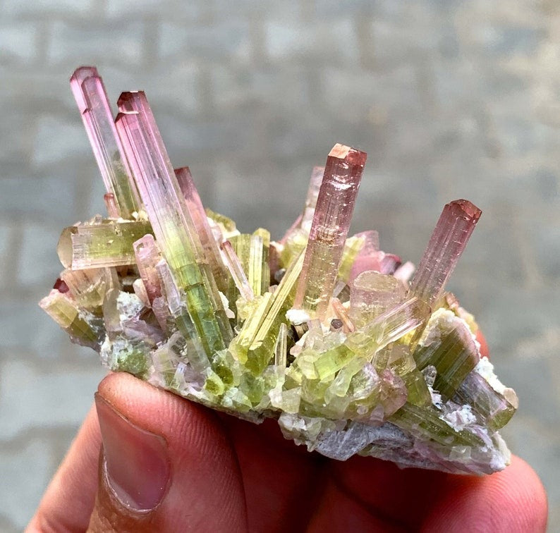 Exquisite Bicolor Tourmaline Cluster on Matrix, Tourmaline Specimen, Tourmaline from Paprok Afghanistan - 56 gram