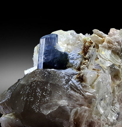 Blue Cap Tourmaline with Smoky Quartz , Cleavlandite Albite Specimen, Tourmaline Crystal, Tourmaline Specimen From Paproke 493 g